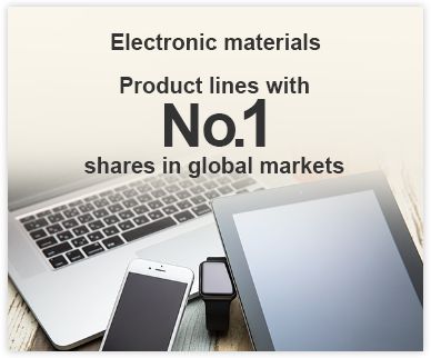 Electronic materials Product lines with No. 1 shares in global markets